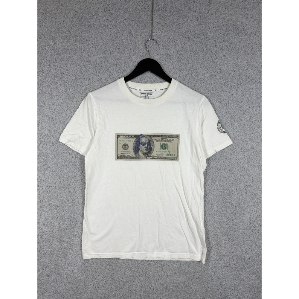 Opening Ceremony Men's Size S White Graphic T Shirt‎ $100 Bill Benjamin Franklin